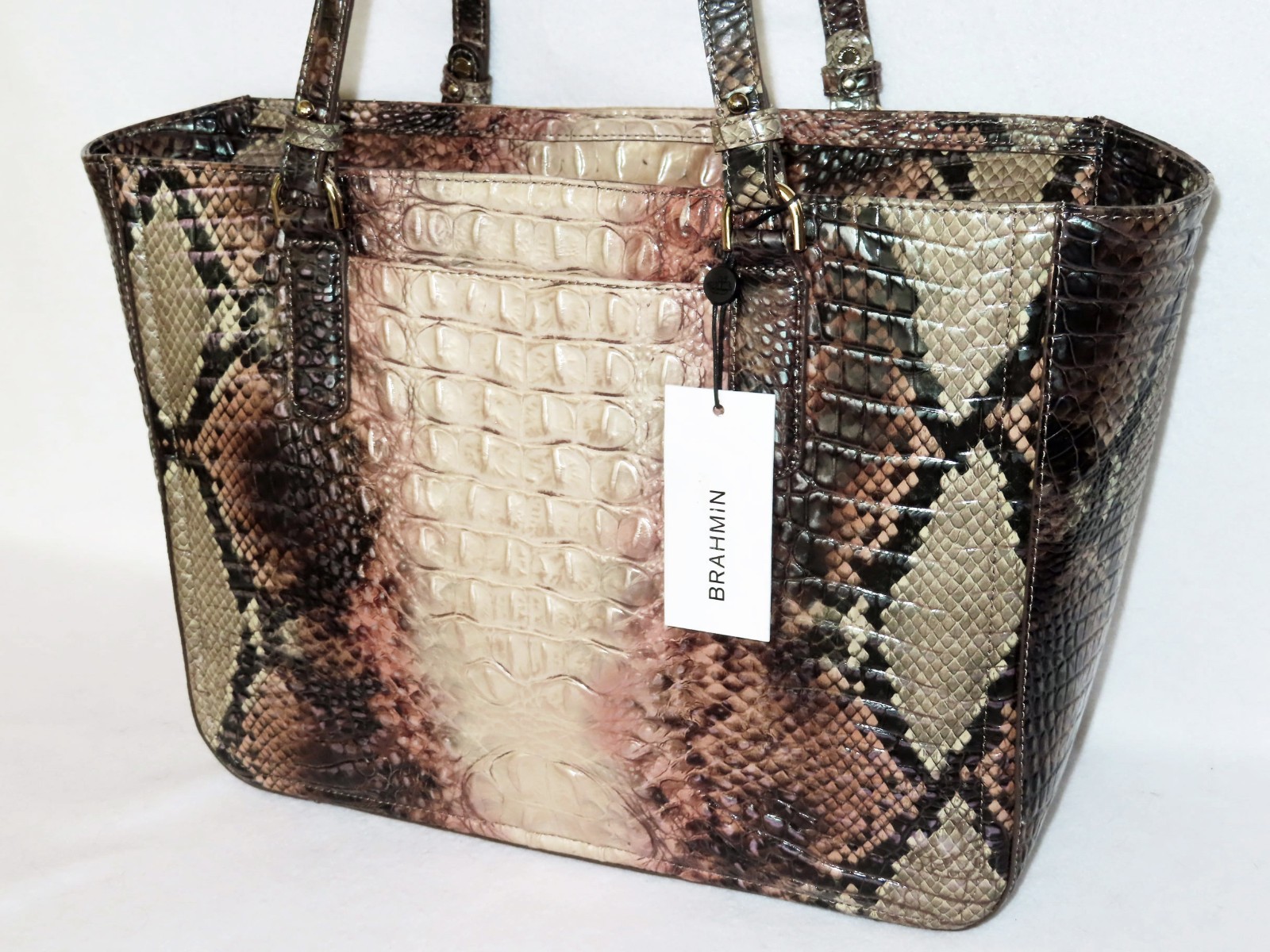 BRAHMIN Rare DIAMONDBACK OMBRE SNAKE Metallic Beige Purple Pink ASHLEE TOTE NWT