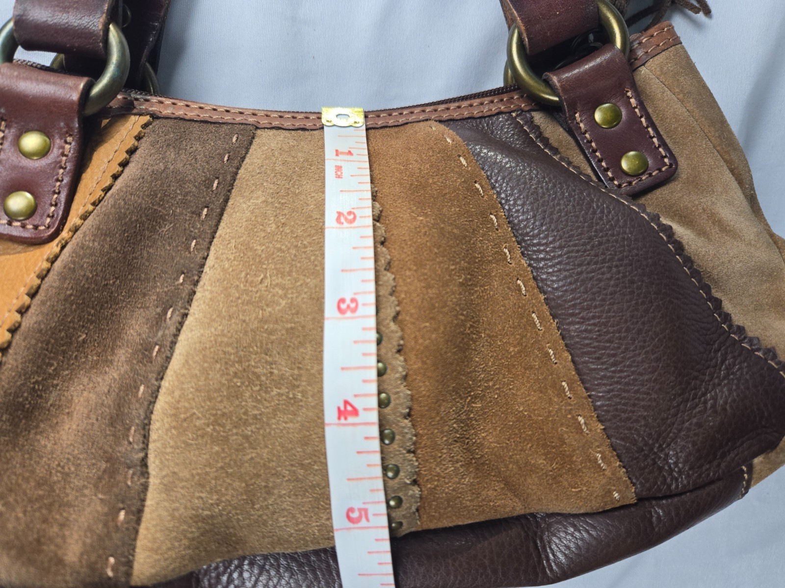Y2K Shoulder Hobo Bag Brown Boho Leather Suede Patchwork Tassel Western Indie