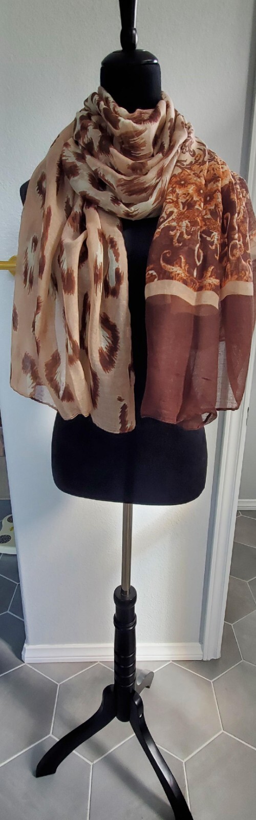 Maya Antonia Lightweight Soft Voile Scarf/Shawl,Teal-Aqua-Orange-Brown Leopard
