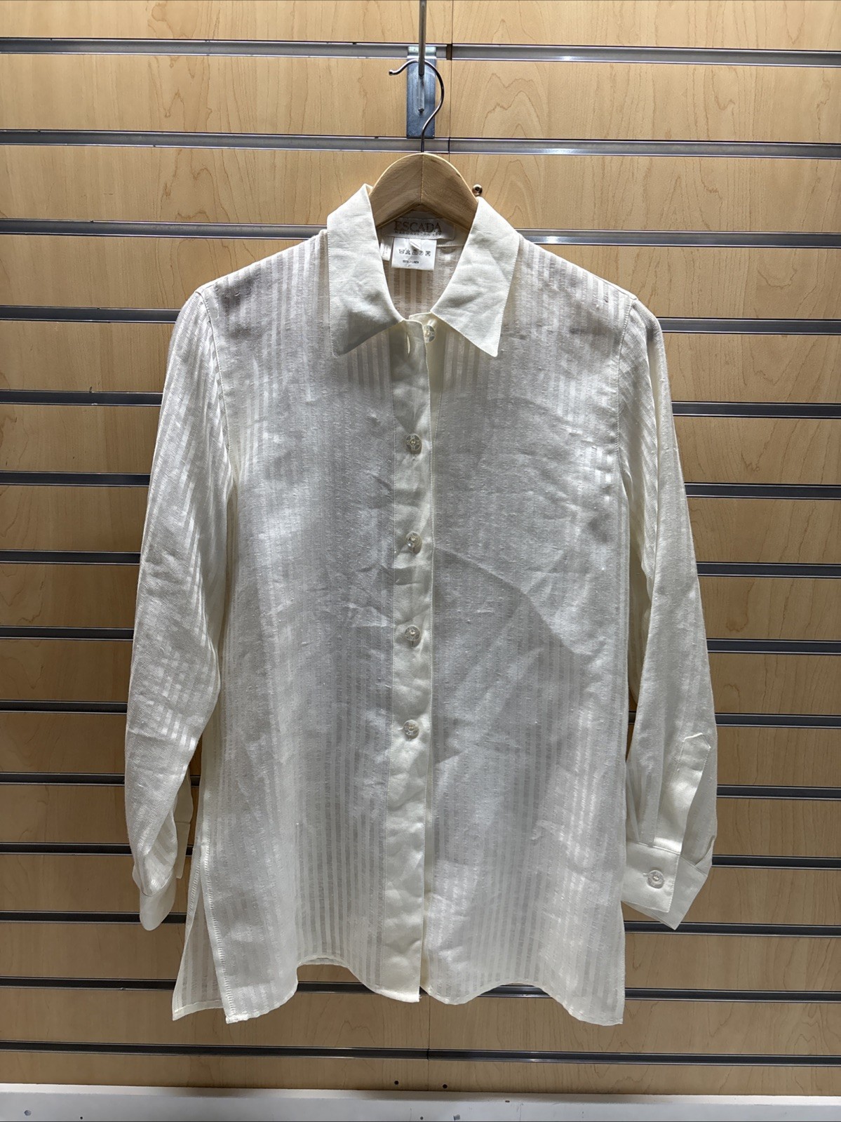 Escada Margaretha Ley Women’s Ivory 100% Linen Button Down, Long Sleeve, Sz 34