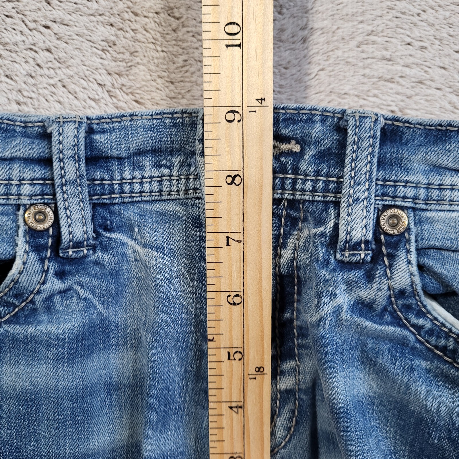BKE Aiden Slim Fit Bootcut Jeans Men’s 29×34 Blue Light Washed Heavy Distressed