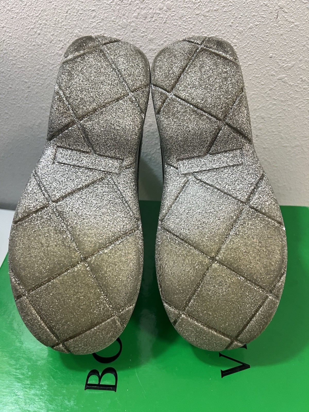 Bottega Veneta Puddle Boots 38 Icon Rainboots Silver Glitter Platform PVC Rubber