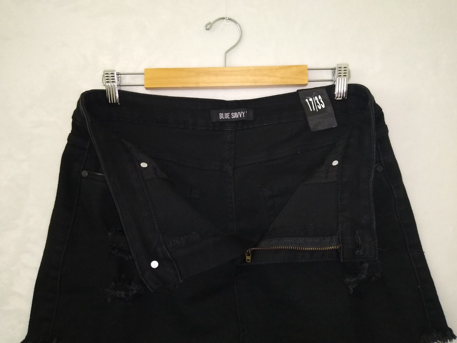 Distressed Womens Black Denim Short High Rise 17 33 Blue Savvy Pockets Stretchy