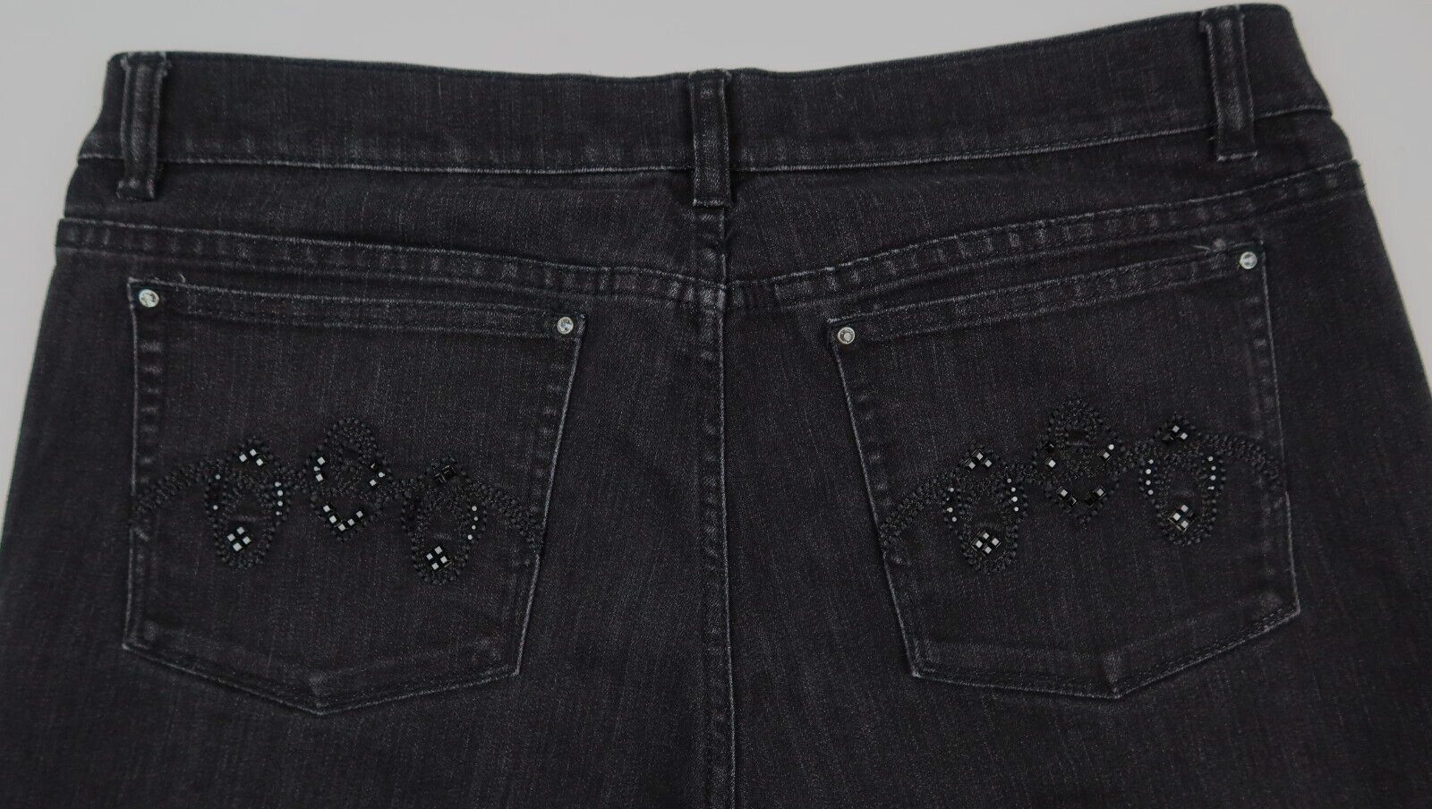 White House Black Market Noir Sleek Boot Jeans Black Crystal Accents Sz 12 Reg