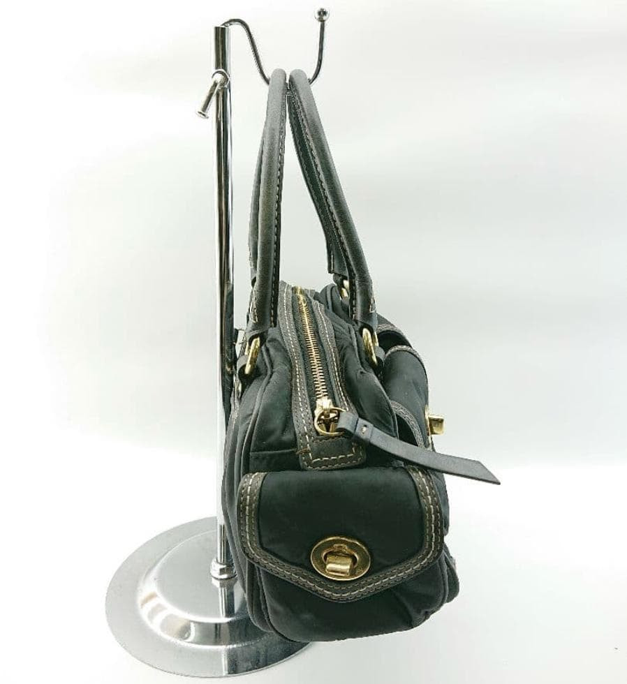 Coach Vintage Satchel Hand Bag Black Nylon Leather Gold HW 4452 Authen