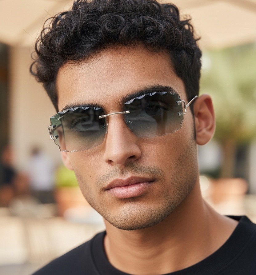 Cartier rimless sunglasses piccadilly glasses Diamond Cut BIG C silver Frame