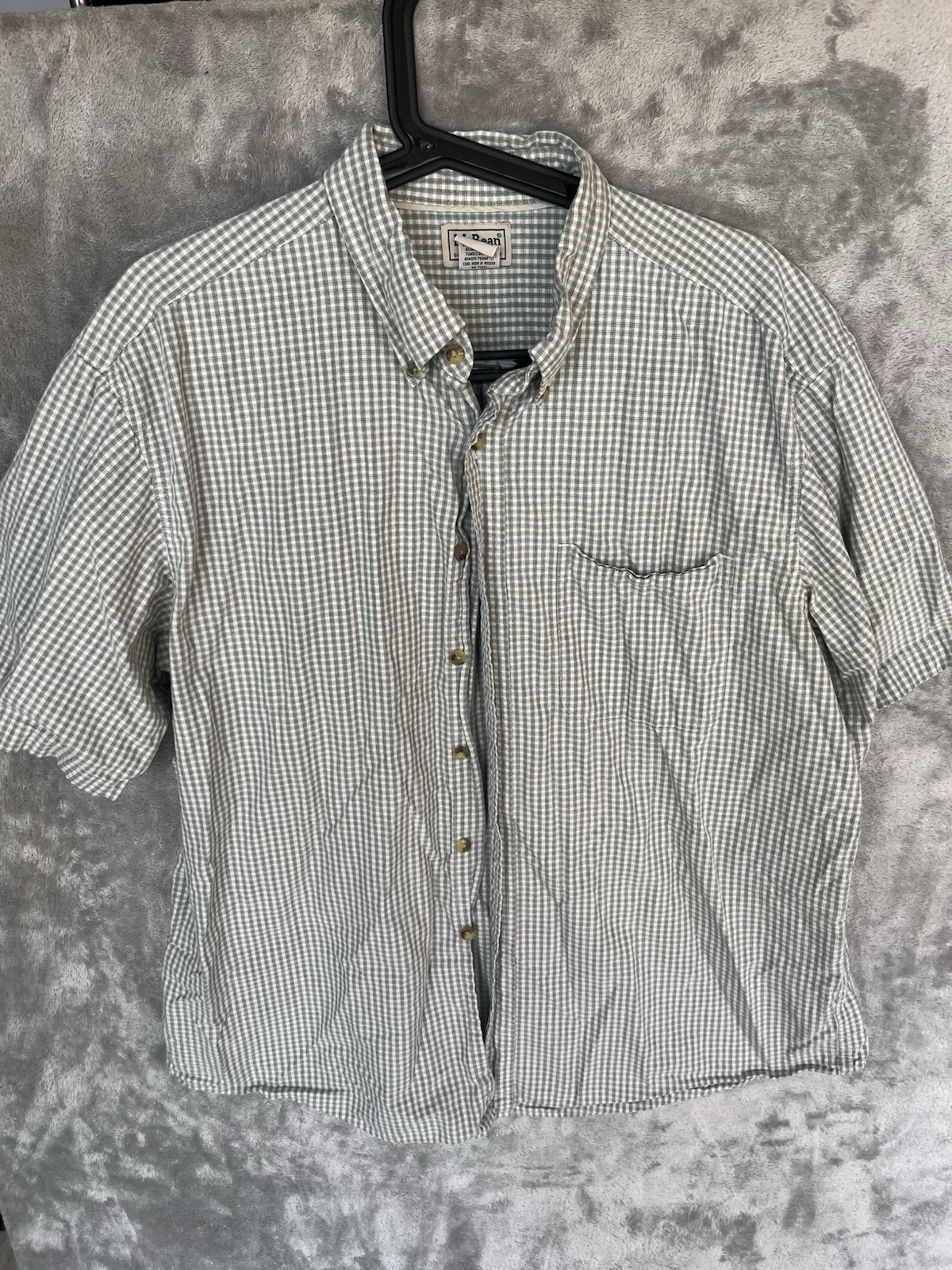 LL Bean Shirt Mens Large Green Checkered Outdoor Casual Party Cocktail Outdoor