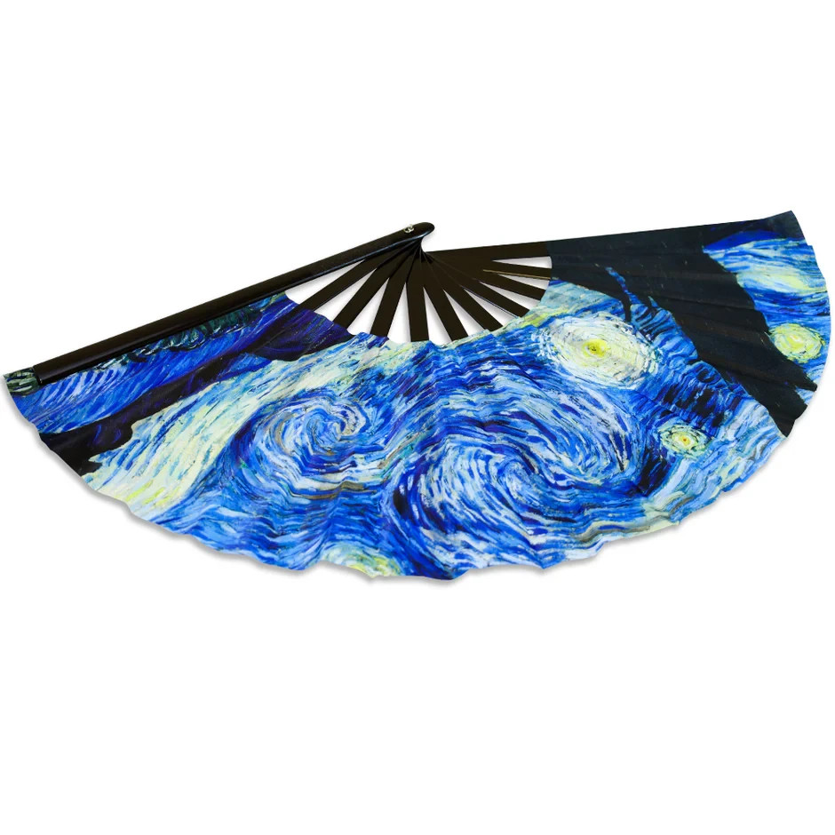 Starry Night Van Gogh XL Clack Fan Folding Art Fan Festival Rave Gift Hand Fan