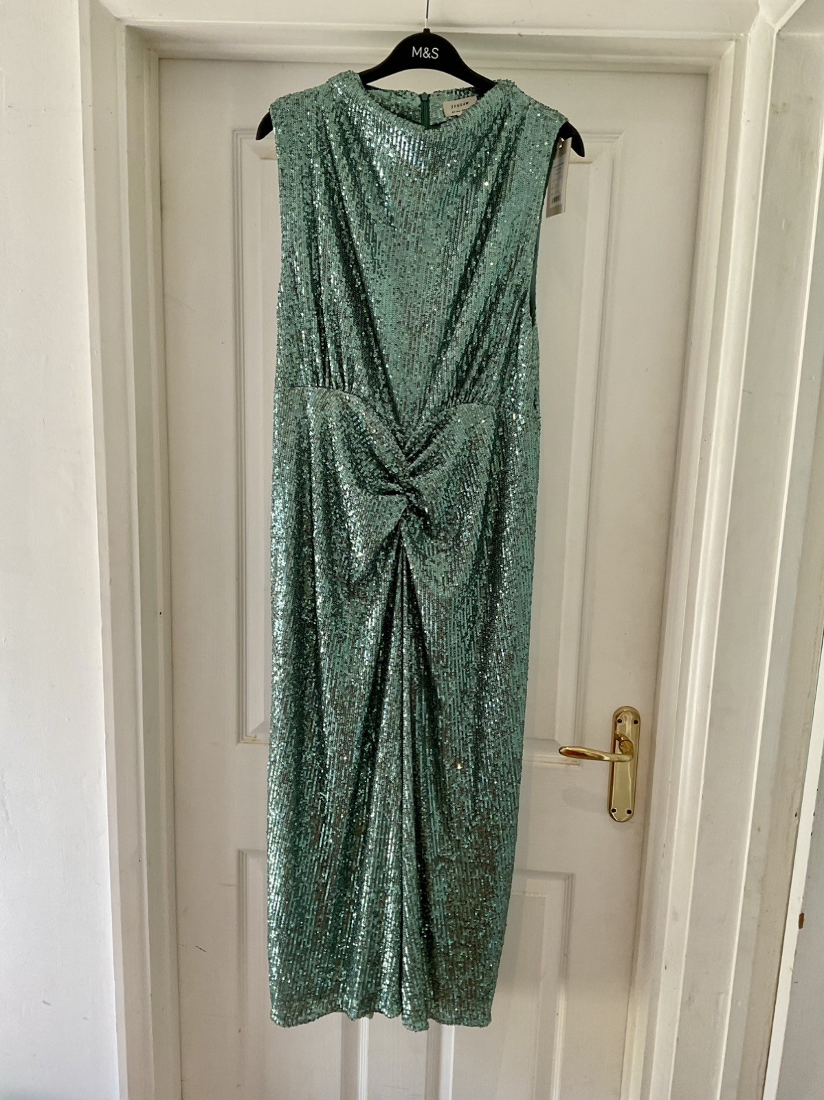 Jigsaw Sequin High Neck Dress – Aqua – Size 16 – New with Tag £265