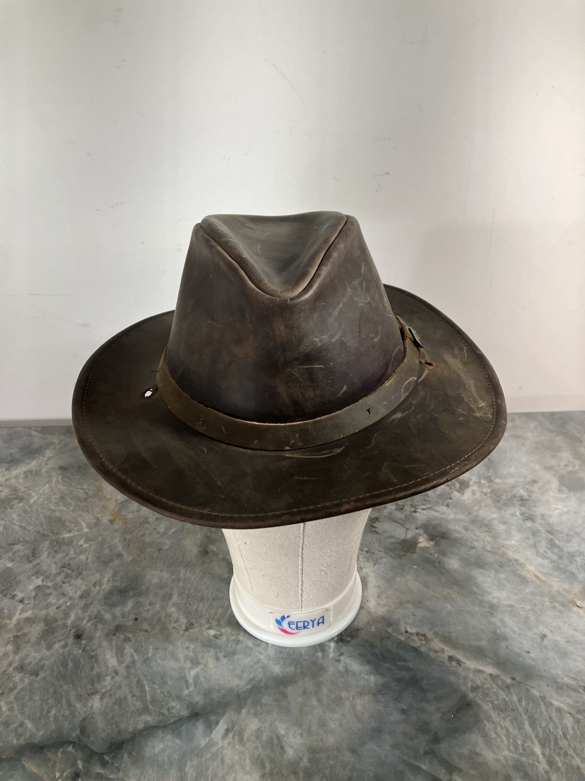 Vintage Goorin Bros Grenadier 2.75″ Brim Fedora Hat 100% Leather Cedar Brown