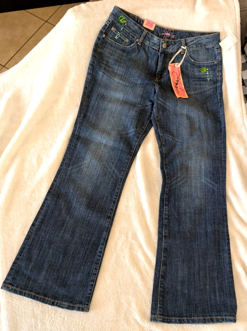 NWT Jessica Simpson Women’s Blue Super Low Flare Sequence Beading Size 14