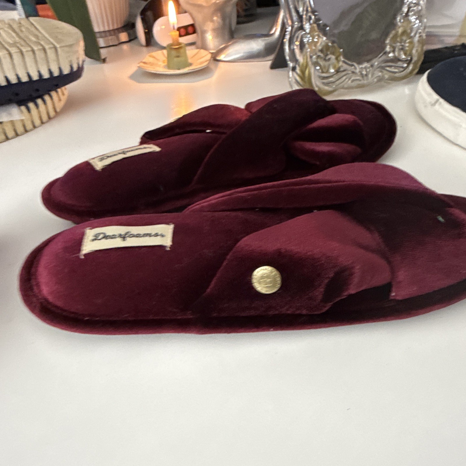 Dearfoams Burgundy Velour Slide Slippers Women’s US 9-10 EU 40-41