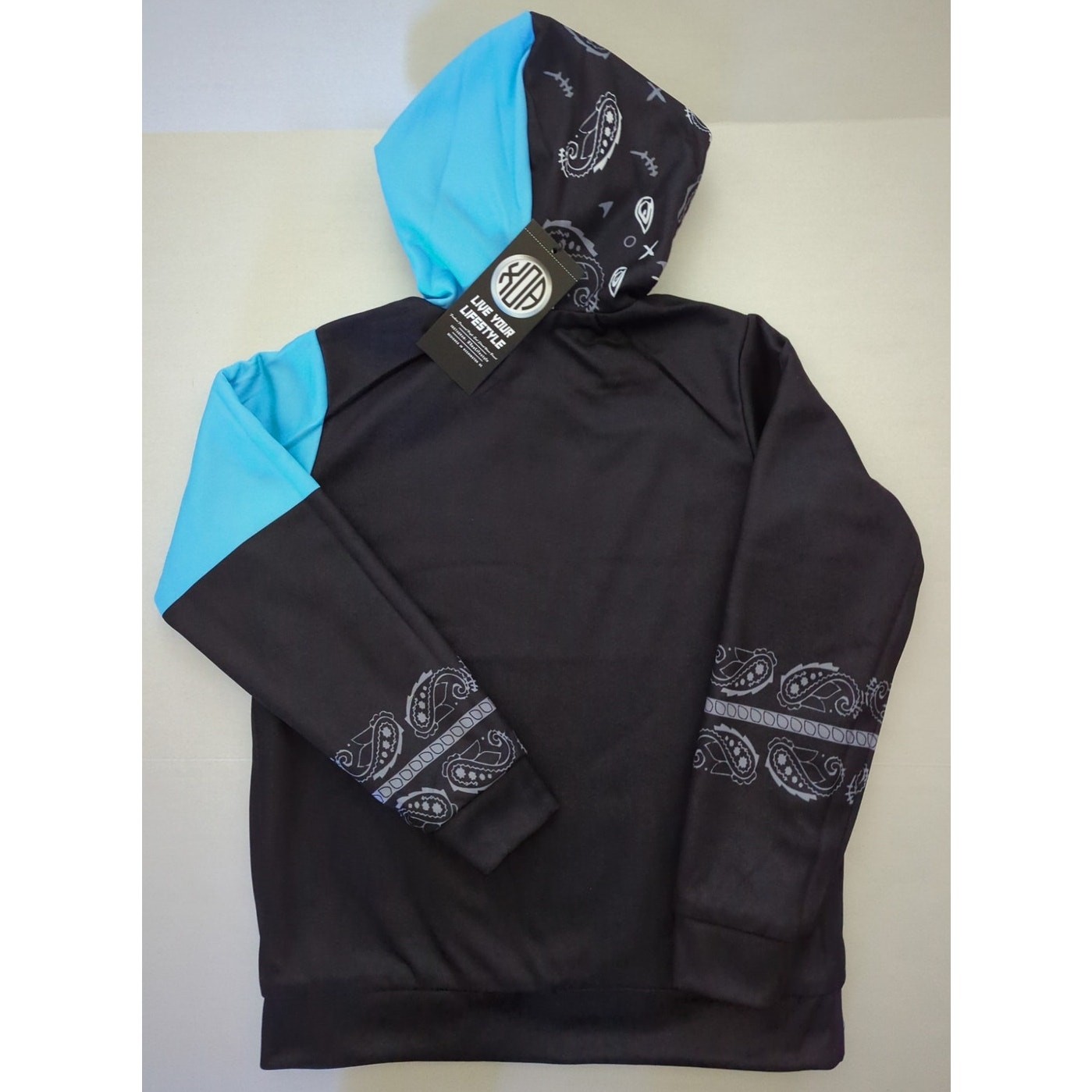 Reversible Bandanna Hoodie Black Grey University Blue Size XS Xoa Lifestyle NWT