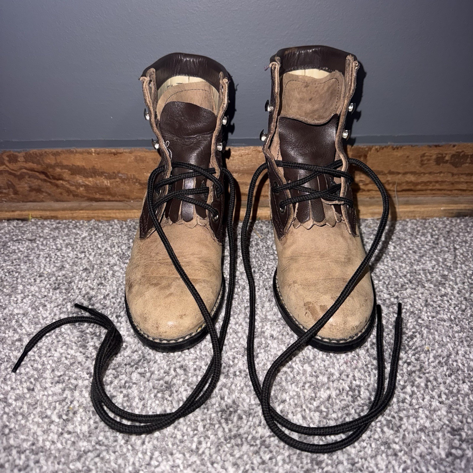 A Jama Product Leather Lace-Up Work Boots Boys Size 10 D Brown Tan Vintage