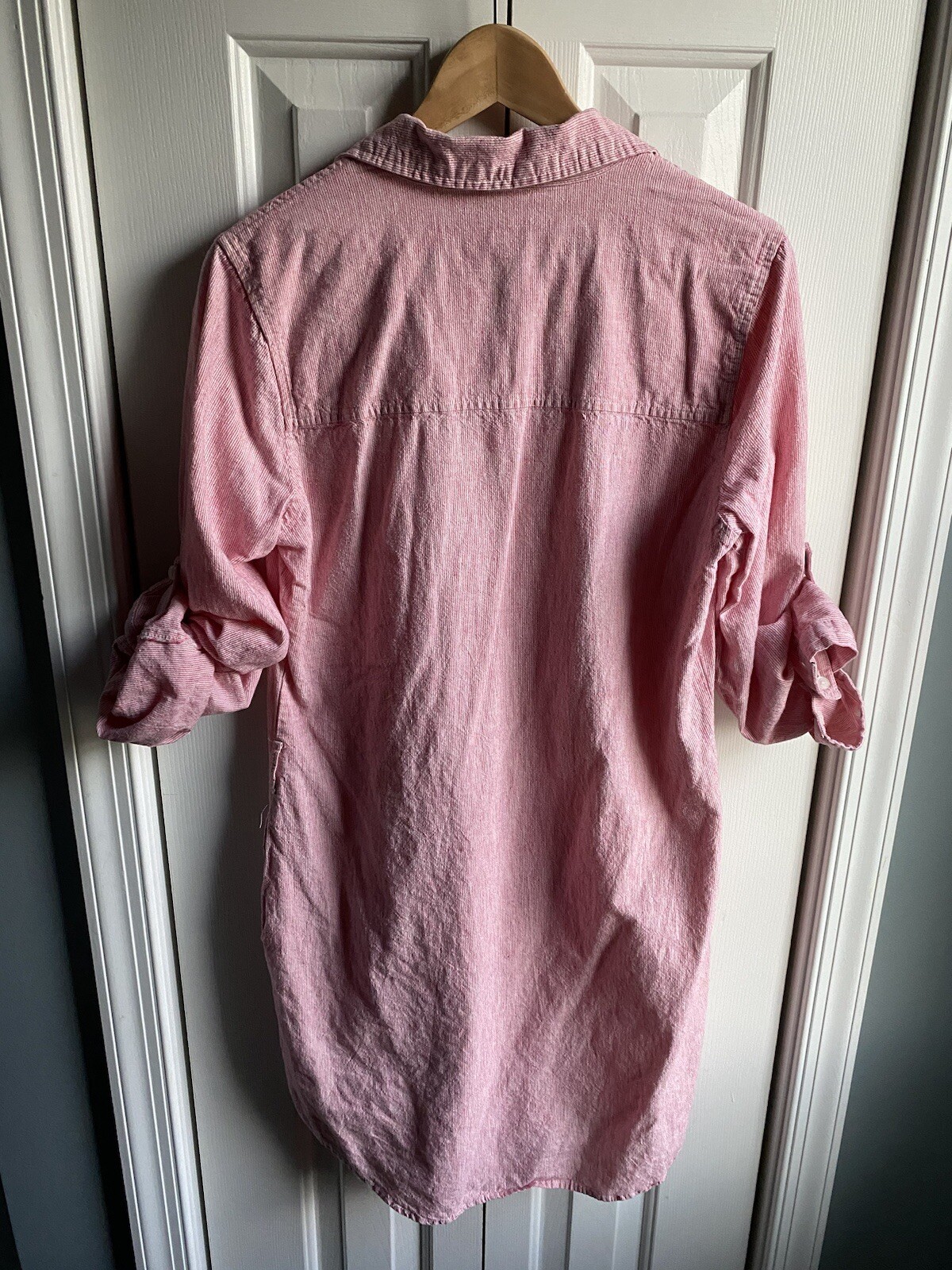 Freedom Trail by Kyodan Womens Red Striped Linen Blend Shirt Dress Size M *READ