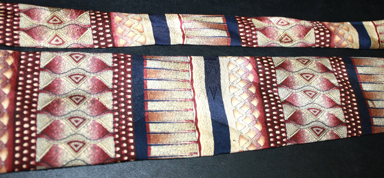 Prima Imported All Silk Men’s Necktie Maroon Blue Geometric 3.75″ x 59″