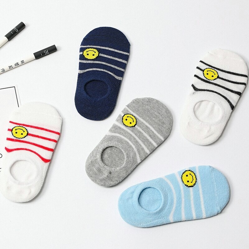 5 Pairs Socks Smile Face Hidden Sock Cotton Kids Ankle Socks(Random Color)