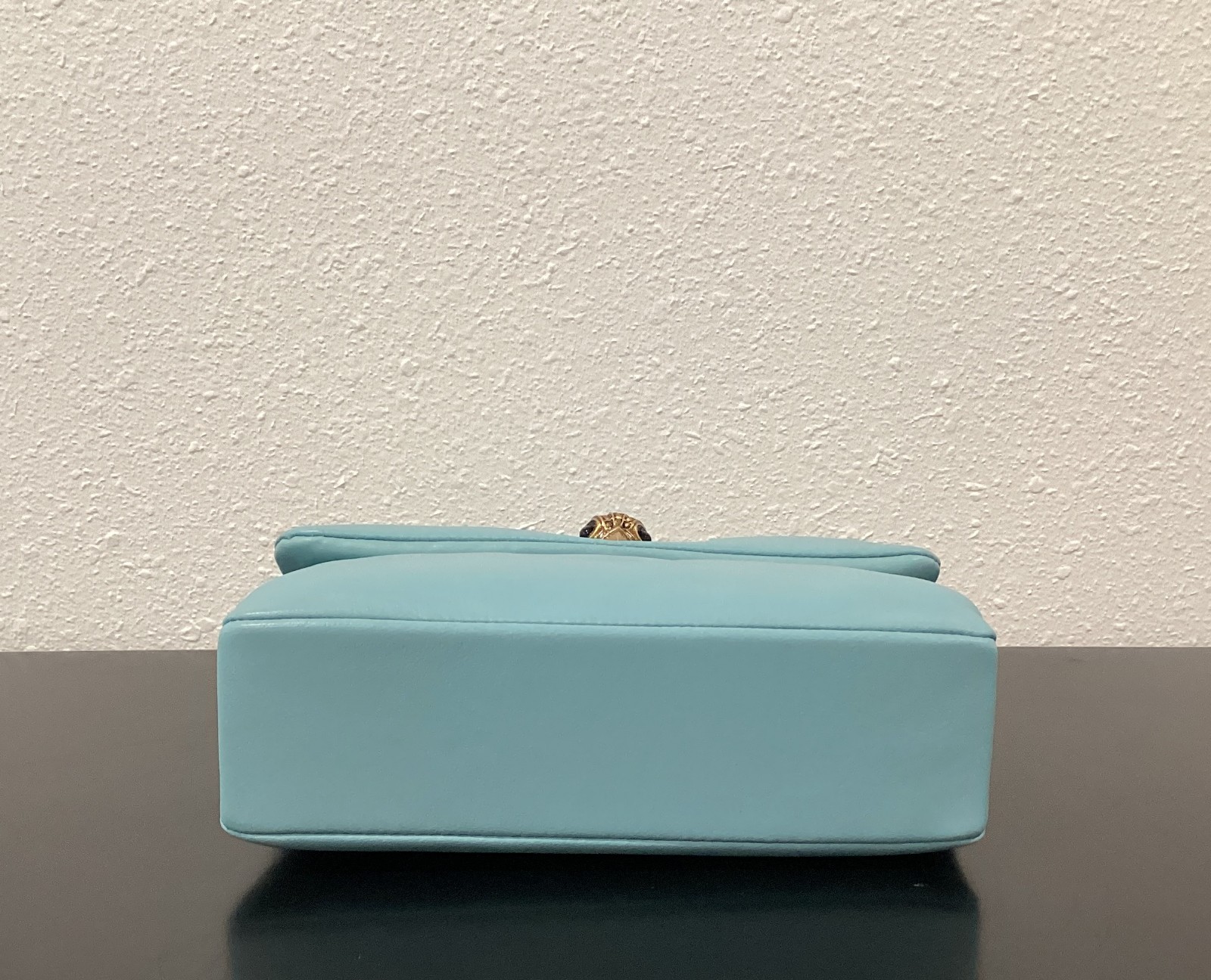 Kurt Geiger Mini Kew 7.75″ x 5″ x 2.5″ Soft Leather Mid Blue Antique Brass New
