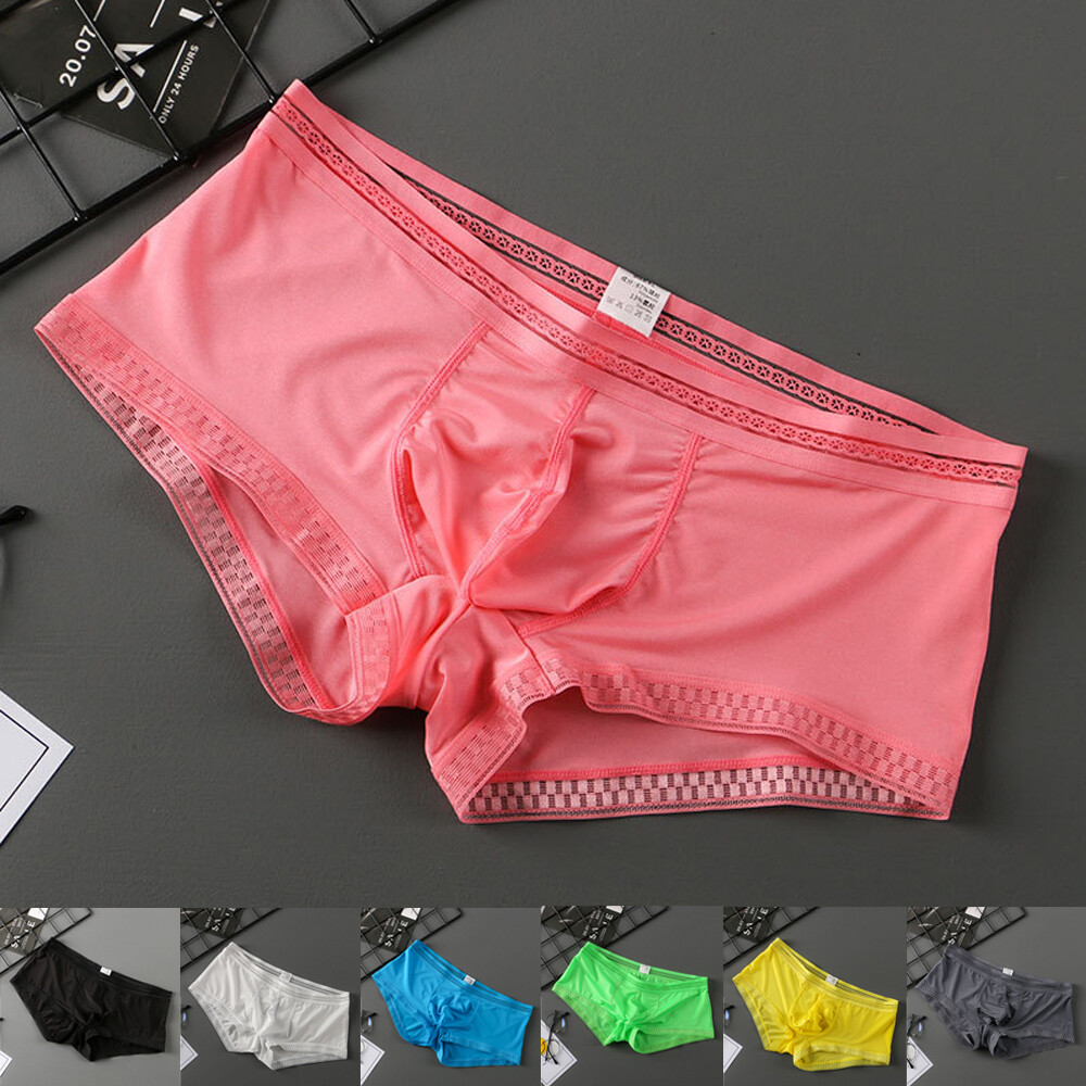 Men’s Panties Ice Silk Men Underwear Shorts Lace Low-rise Briefs U Pouch Trunks