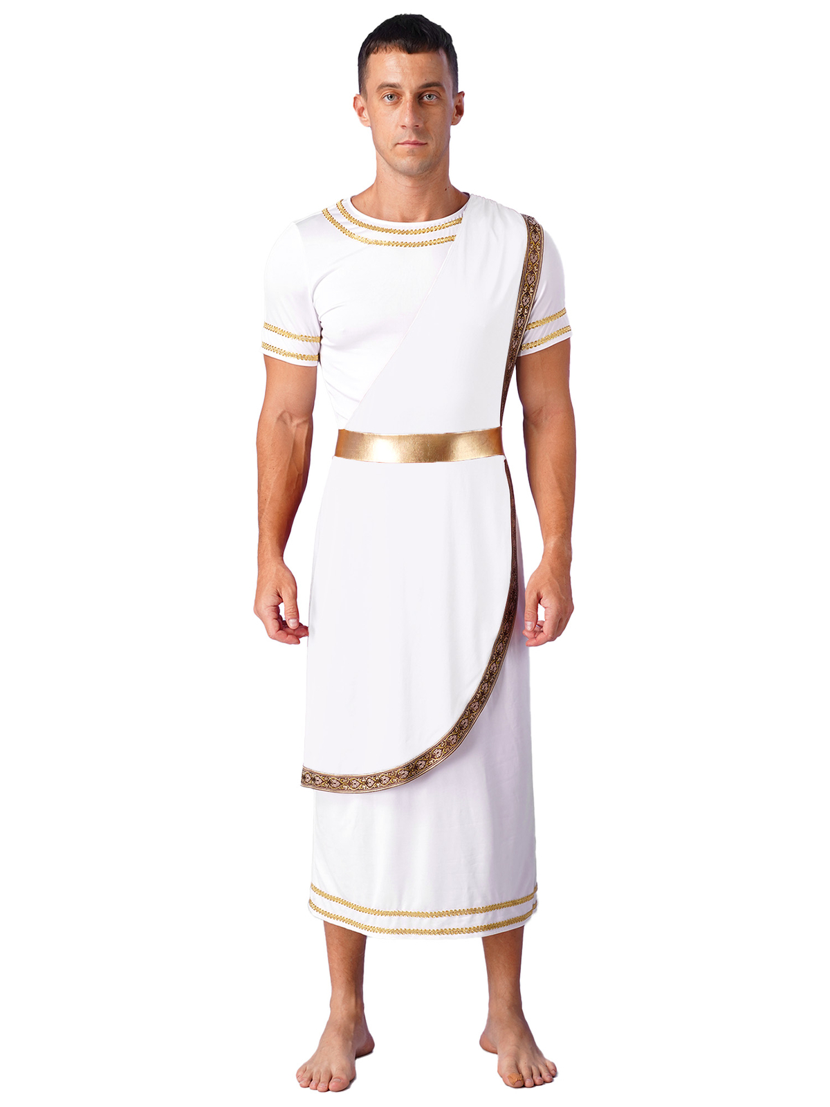 US Men’s Greek Roman Toga Costume Cosplay Short Sleeve Robe Halloween Dress Up