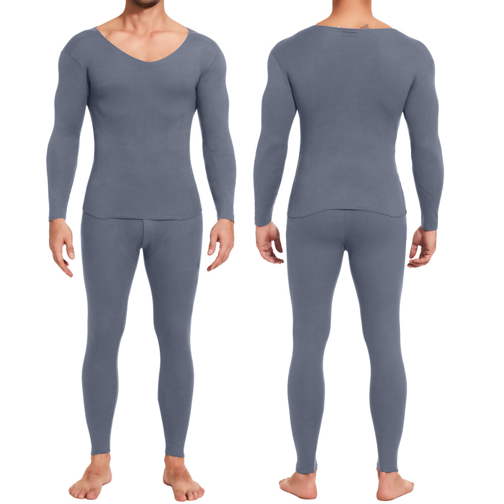 Men Thermal Underwear V Neck Soft Fleece Lined Long Johns Soft Set Top Pants