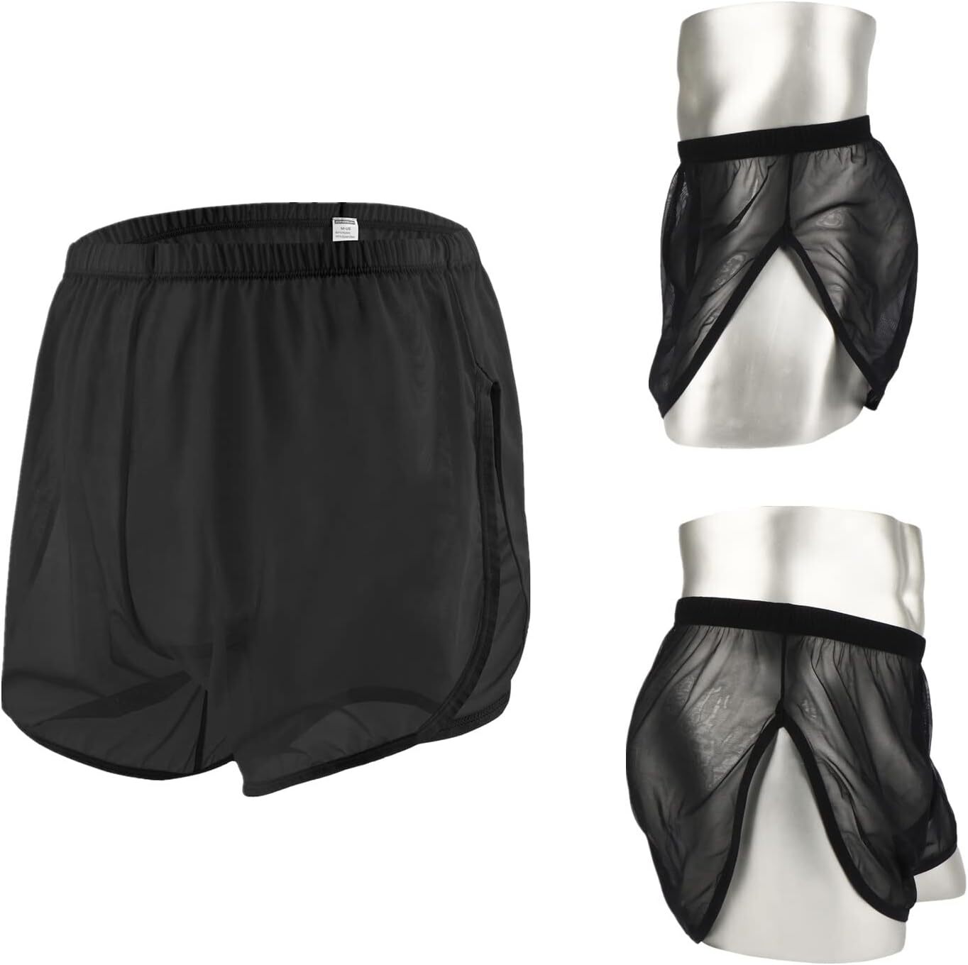 Men’s Boxer Shorts Loose Split Side Mesh See-Through Breathable Underwear Boxers