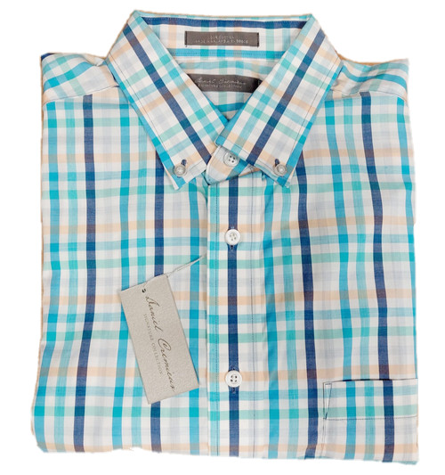 $85 Daniel Cremieux Men’s S/S Plaid Shirt Cotton Multicolor Orange-Blue [L]