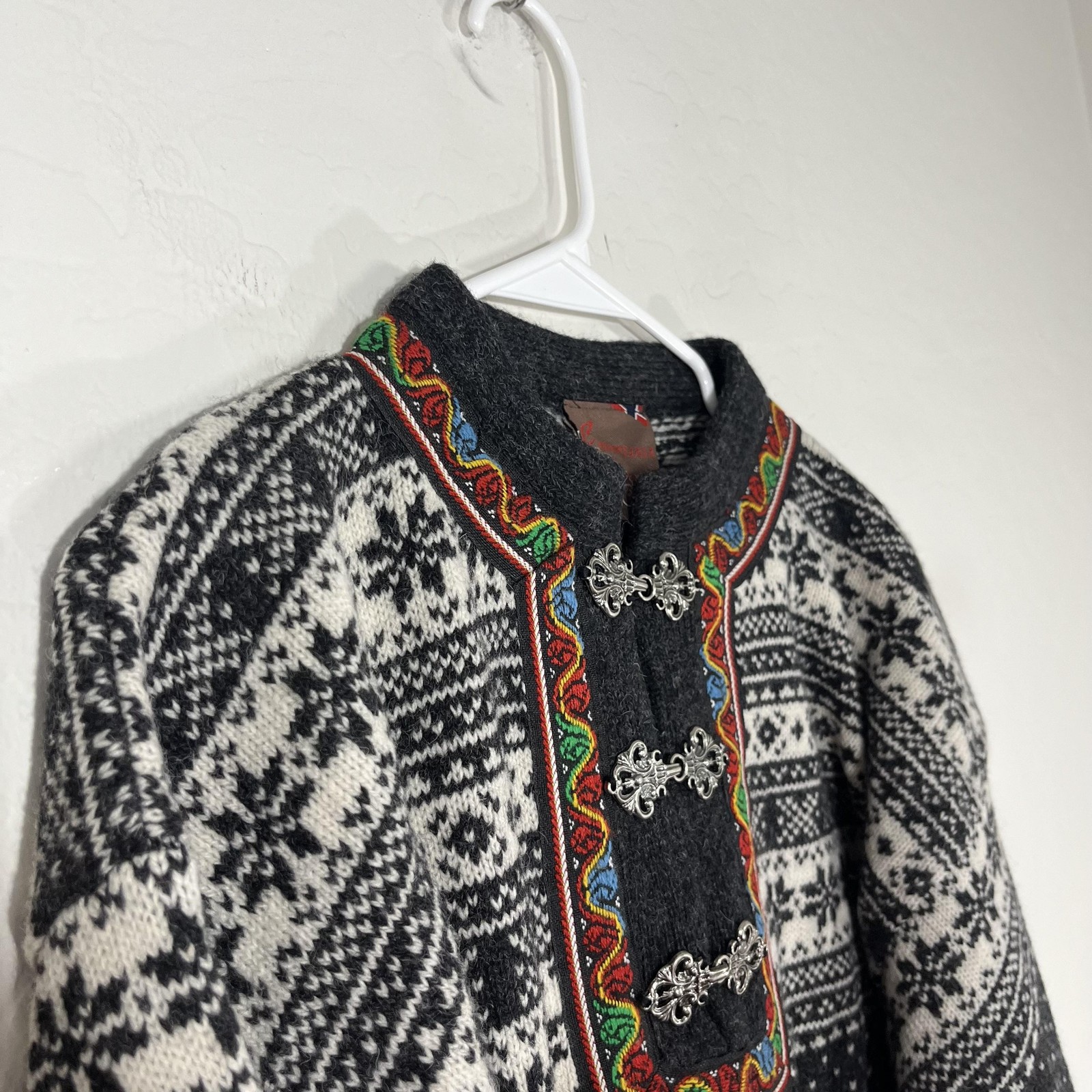 Christiania Sweater Womens Small Gray Wool Fair Isle Ski Crewneck Pullover Knit