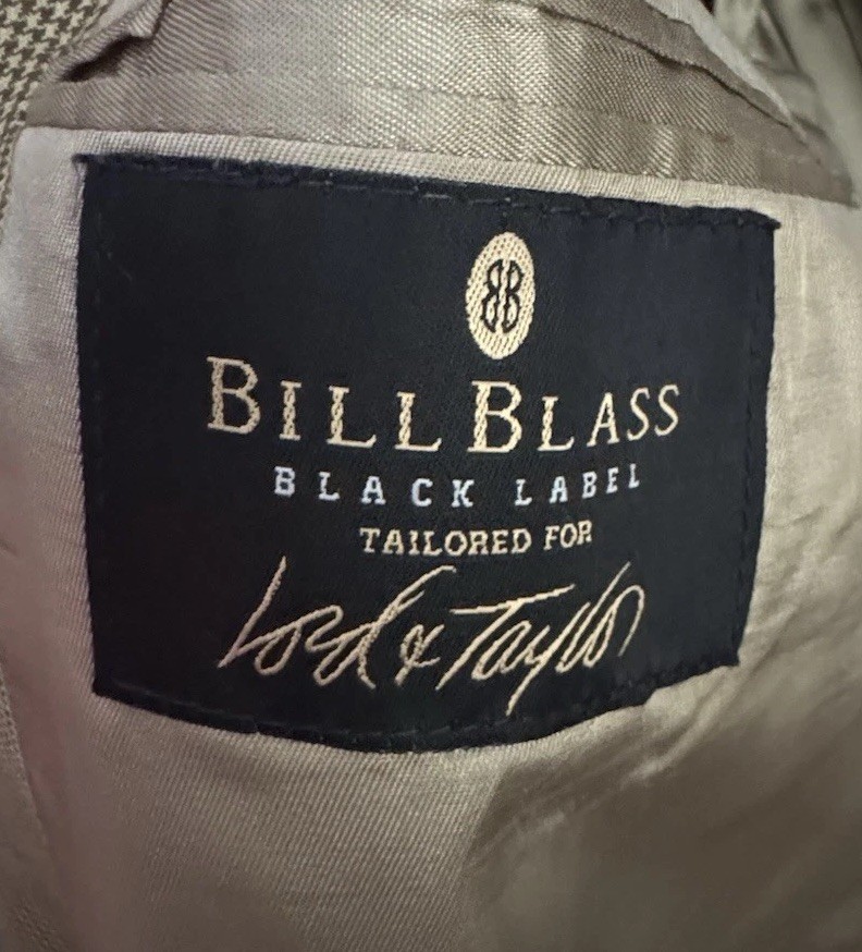 Bill Blass Men’s 46R Beige Wool Tweed Check Sport Coat Blazer Fully Lined