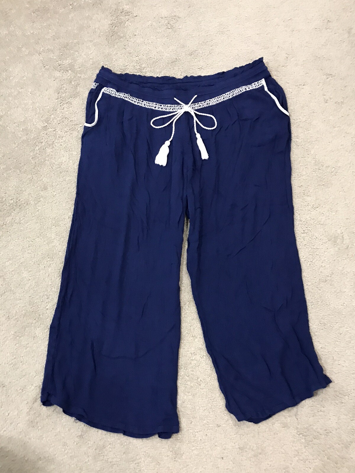 New Directions Palazzo Pants Womens 3XL Blue Pull on Drawstring BOHO Y2K Casual