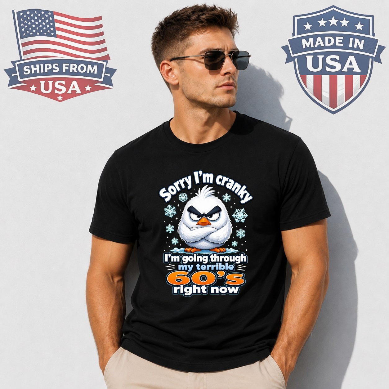 Sorry I’m Cranky Bird Graphic T-Shirt Funny 60s Style