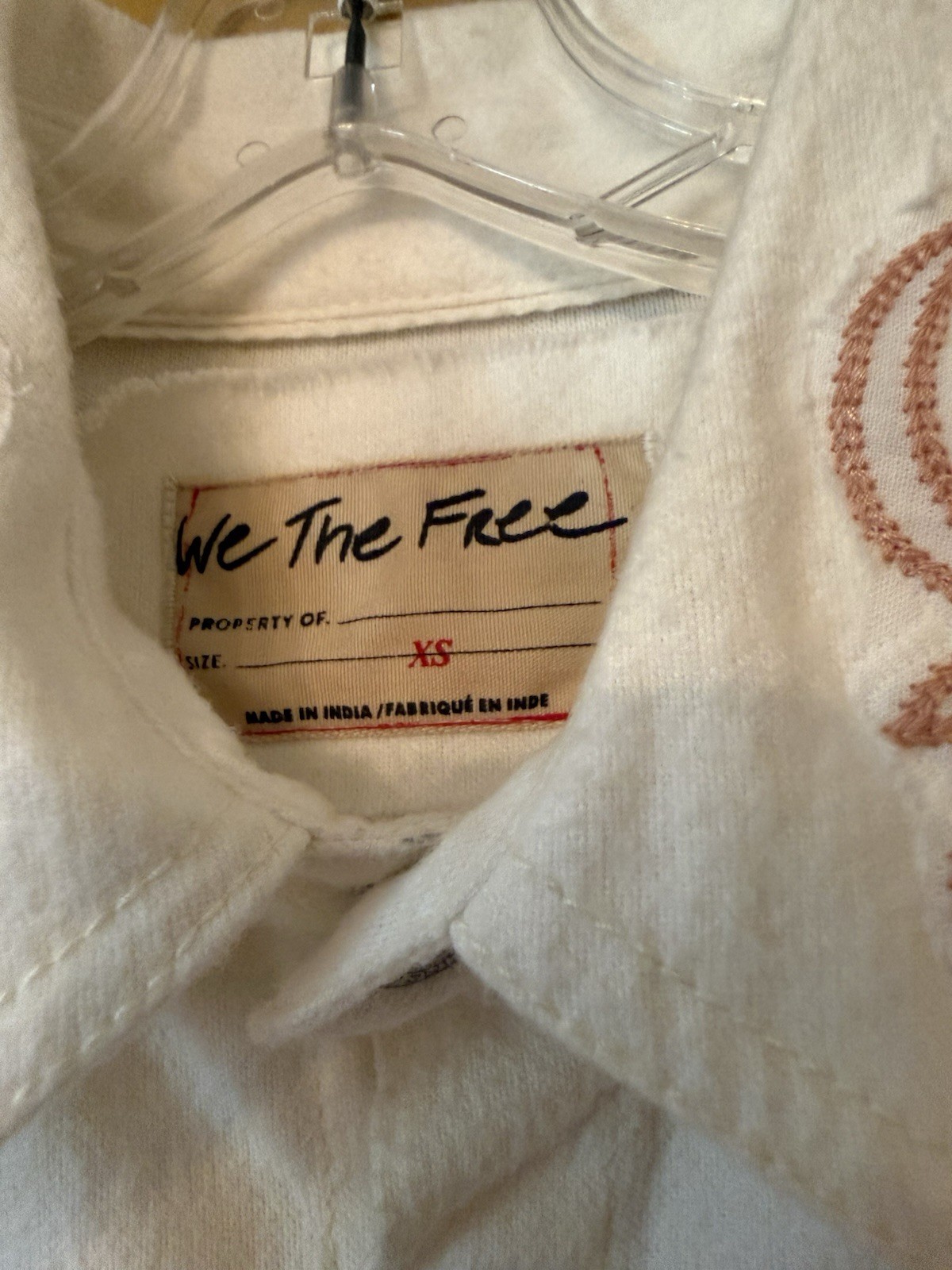 We The Free White Embroidered Bird Cotton Denim Collared Shacket Pockets XS