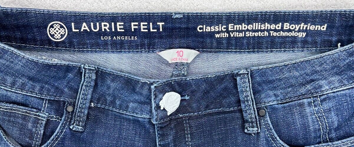 Laurie Felt Classic Boyfriend Jeans Women 10 Floral W/Vital Stretch