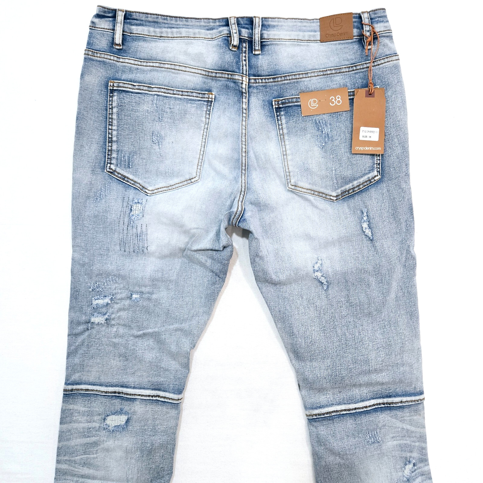 Crysp Denim Premium Men’s Blue Jeans Zip Patch Work Design Distressed Skinny Fit