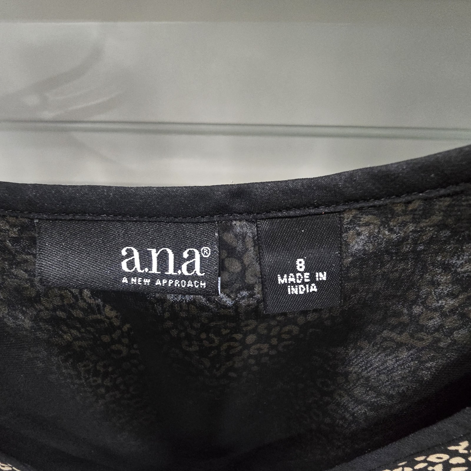 ANA A New Approach Black Tan V Neck Animal Print Sleeveless Empire Waist Dress 8