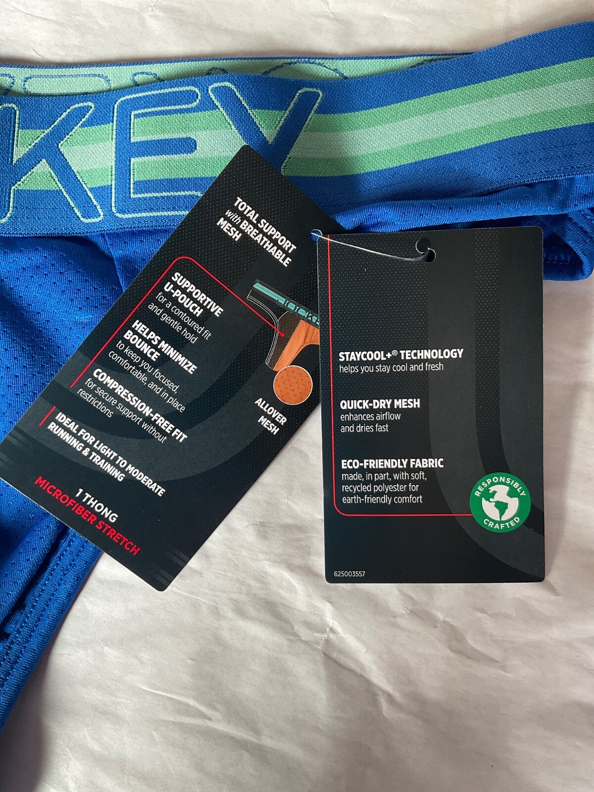 Jockey Sport Breathable Mesh Stability Pouch Thong Microfiber New Blue Green