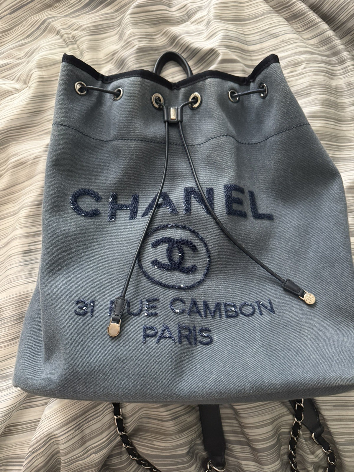 CHANEL Deauville Large Denim Backpack Blue