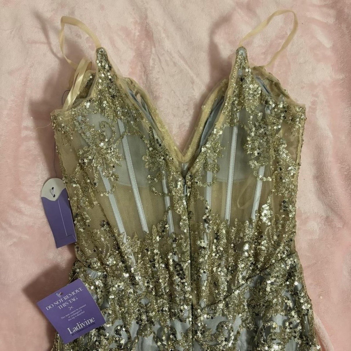 Ladivine by Cinderella Divine Glitter Sequin Mermaid Gown Gold Silver Size 8