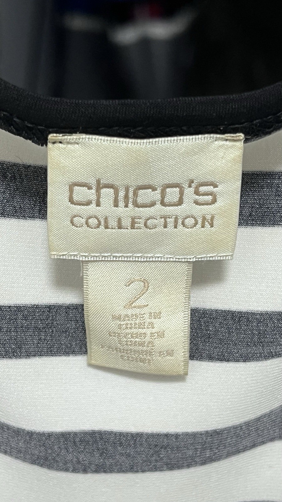 Chico’s Women’s Black/White Striped Knit Stretch Scoop Neck Shift Midi Dress 2