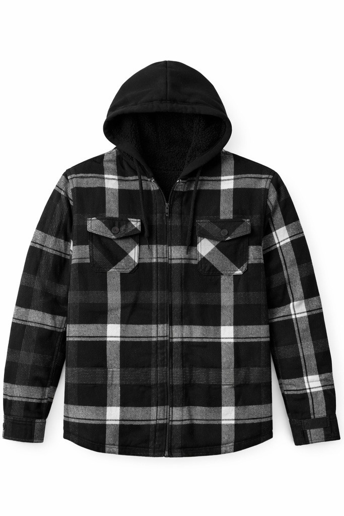 Men’s Sherpa Lined Flannel Hoodie Jacket Warm Zip Up Winter Coat M-XXL