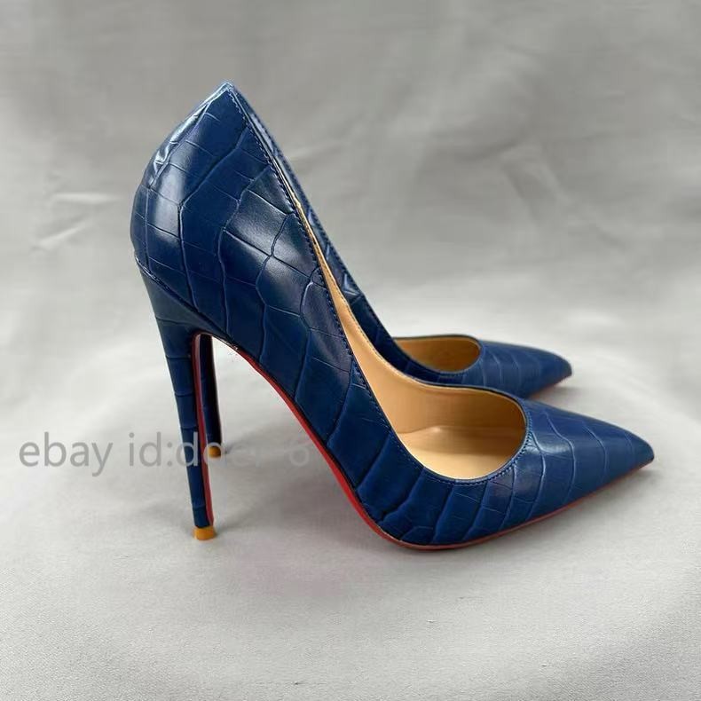12cm High Heels Crocodile-Embossed Pointed-Toe Pumps Women Pointy Toe Elegant