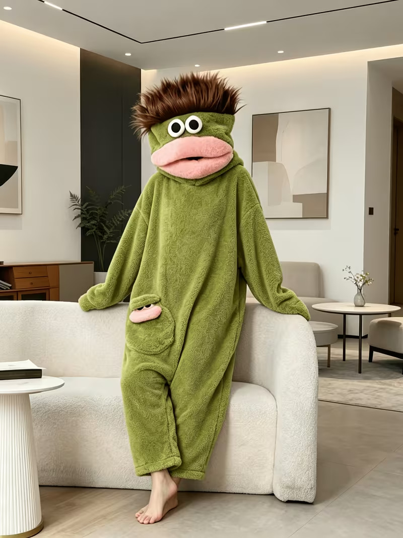 Soft Touch Green Monster Pyjama Set Shaggy Hair Puppet Costume Outfit