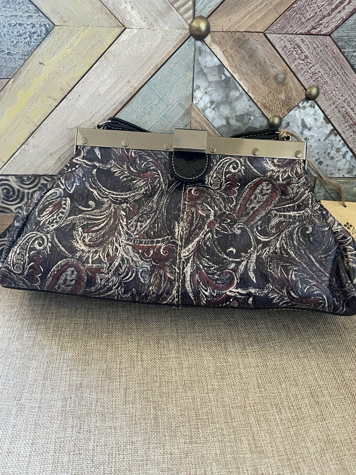 Patricia Nash Heritage Paisley Frame Clutch Wristlet Push Lock Dust Bag