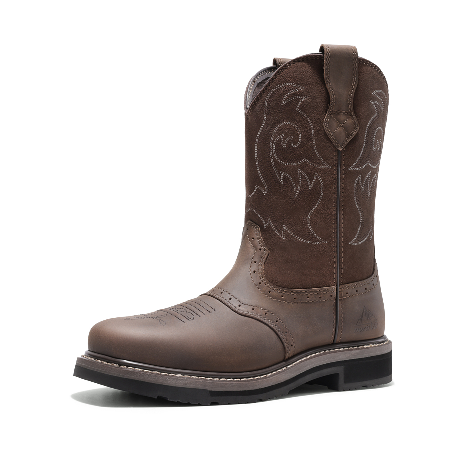 Men Western Boots Steel Toe Boots Square Toe Mid Calf Leather Farming Work Boots