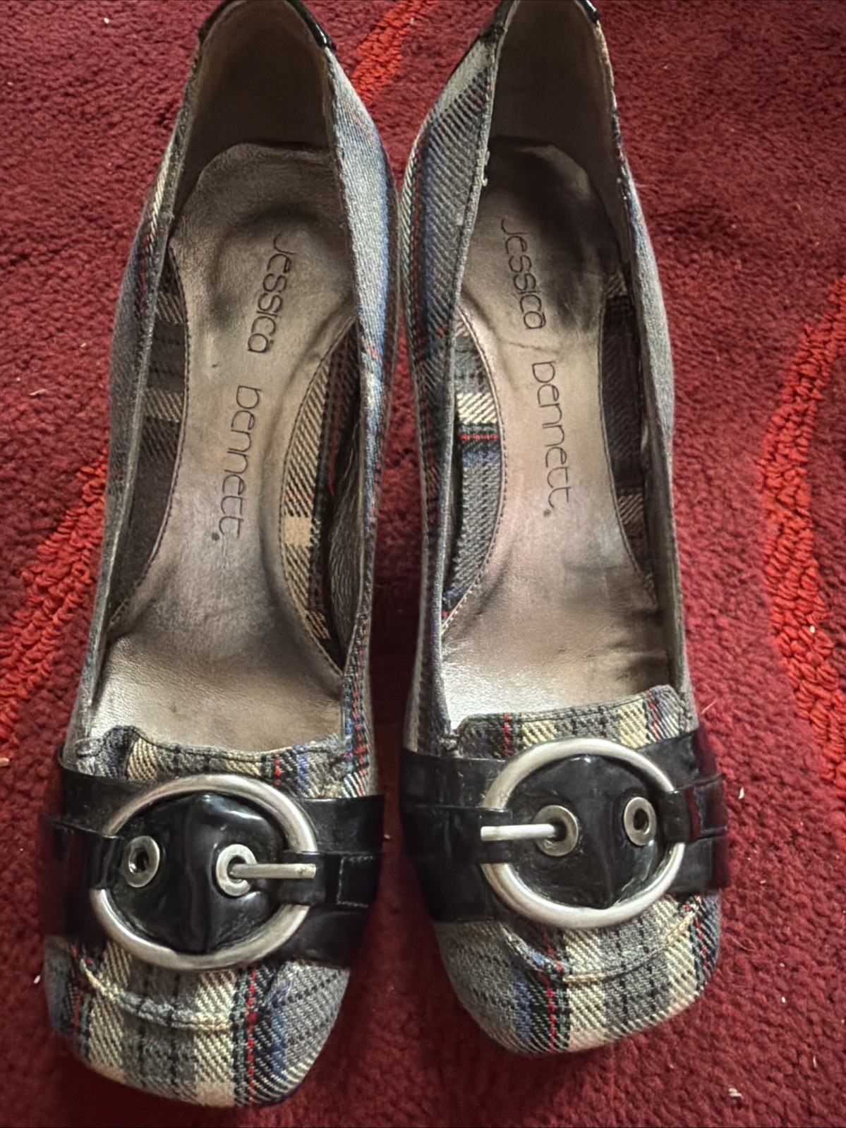 Jessica Bennett Plaid Tartan Vintage 90s Square Heel Pumps 6M