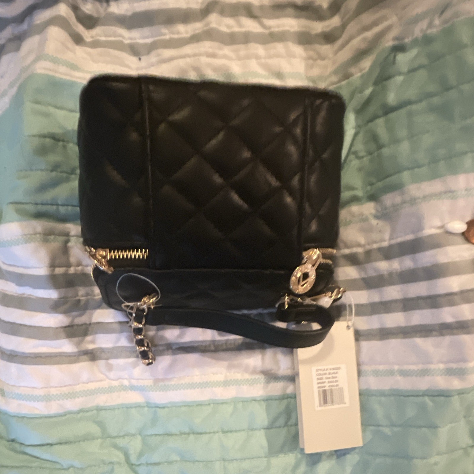 Valentino Orlandi Quilted Black Small Crossbody Bag Gold Chain Zip Det Strap