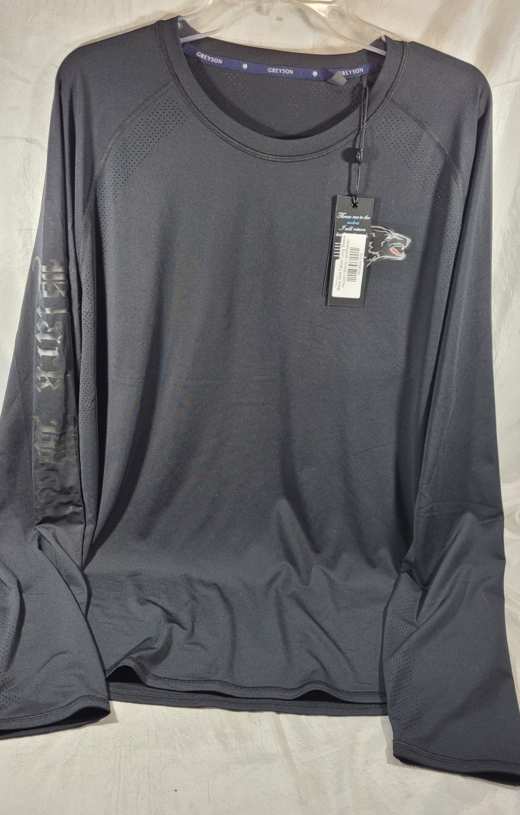 Greyson Men’s Black Wolf Falcon Long Sleeve Performance Tee – Black – Large
