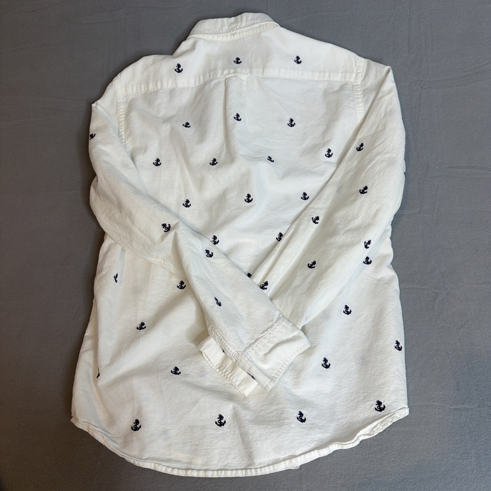 J. Crew Mens Medium Oxford Button Down Shirt White Blue Embroidered Anchors