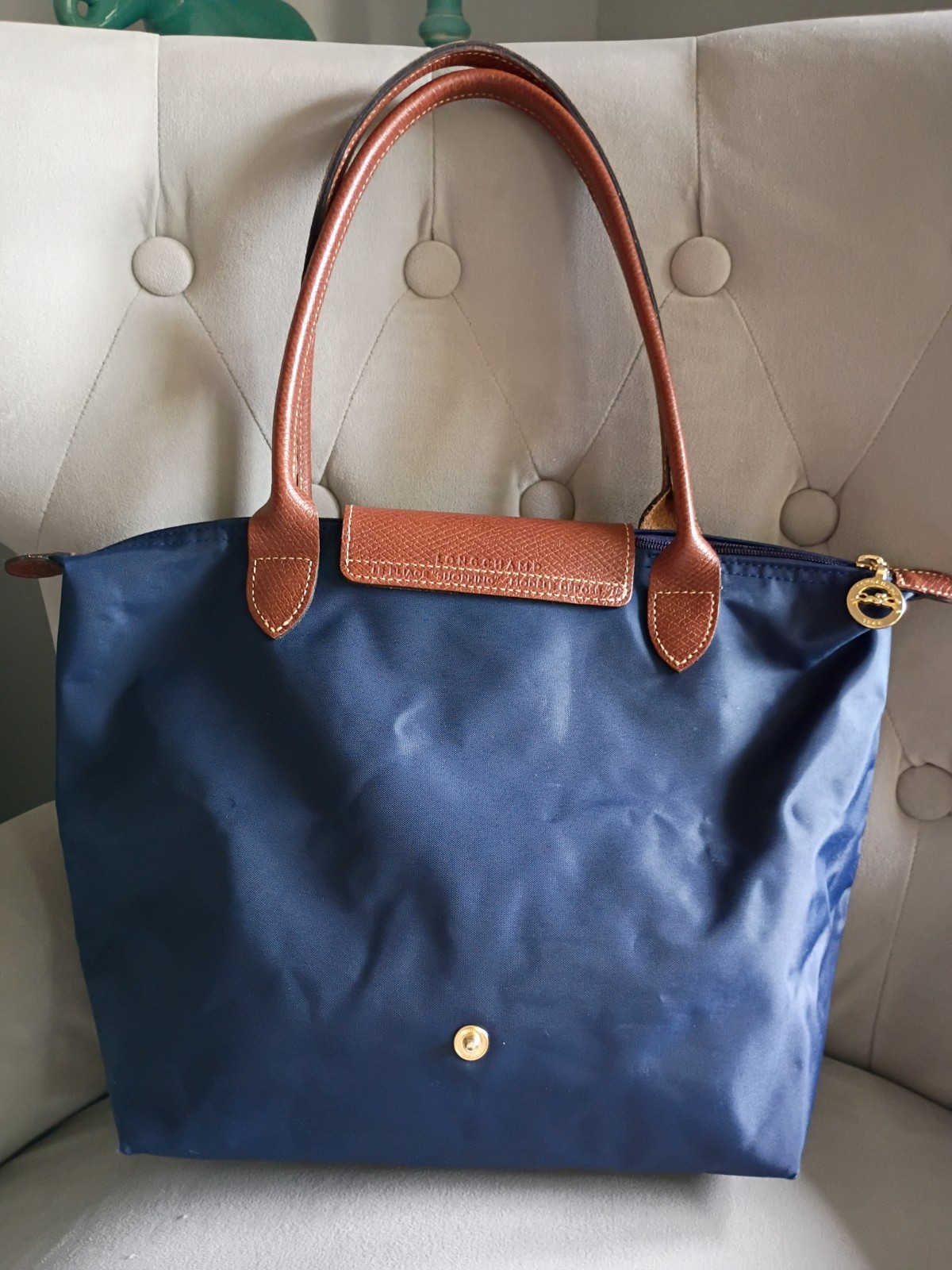 Longchamp le Pliage Navy Blue Canvas Medium Shoulder Tote Bag