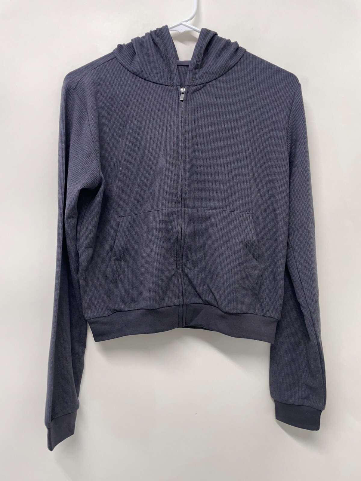 Fabletics Women’s XS Zip-Up Waffle Hoodie Pewter Dark Gray Long Sleeve Comfy NWT